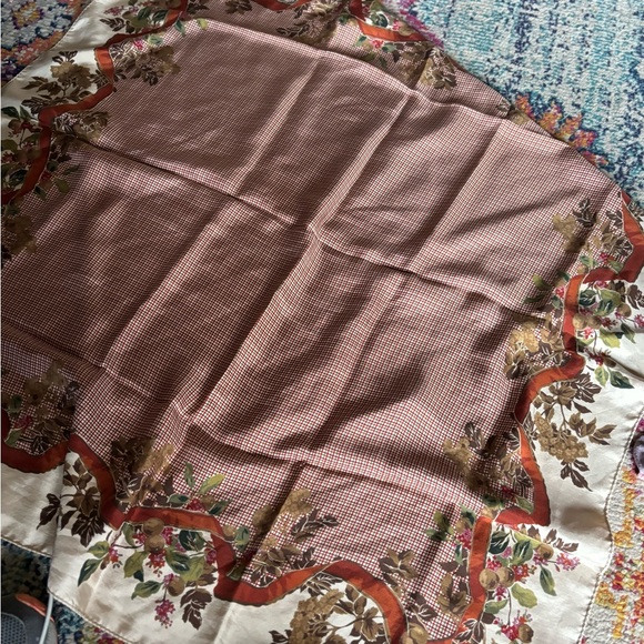 Accessories - Talbots Italy Silk Square Scarf – Earthy Autumnal Florals & Gingham Pattern